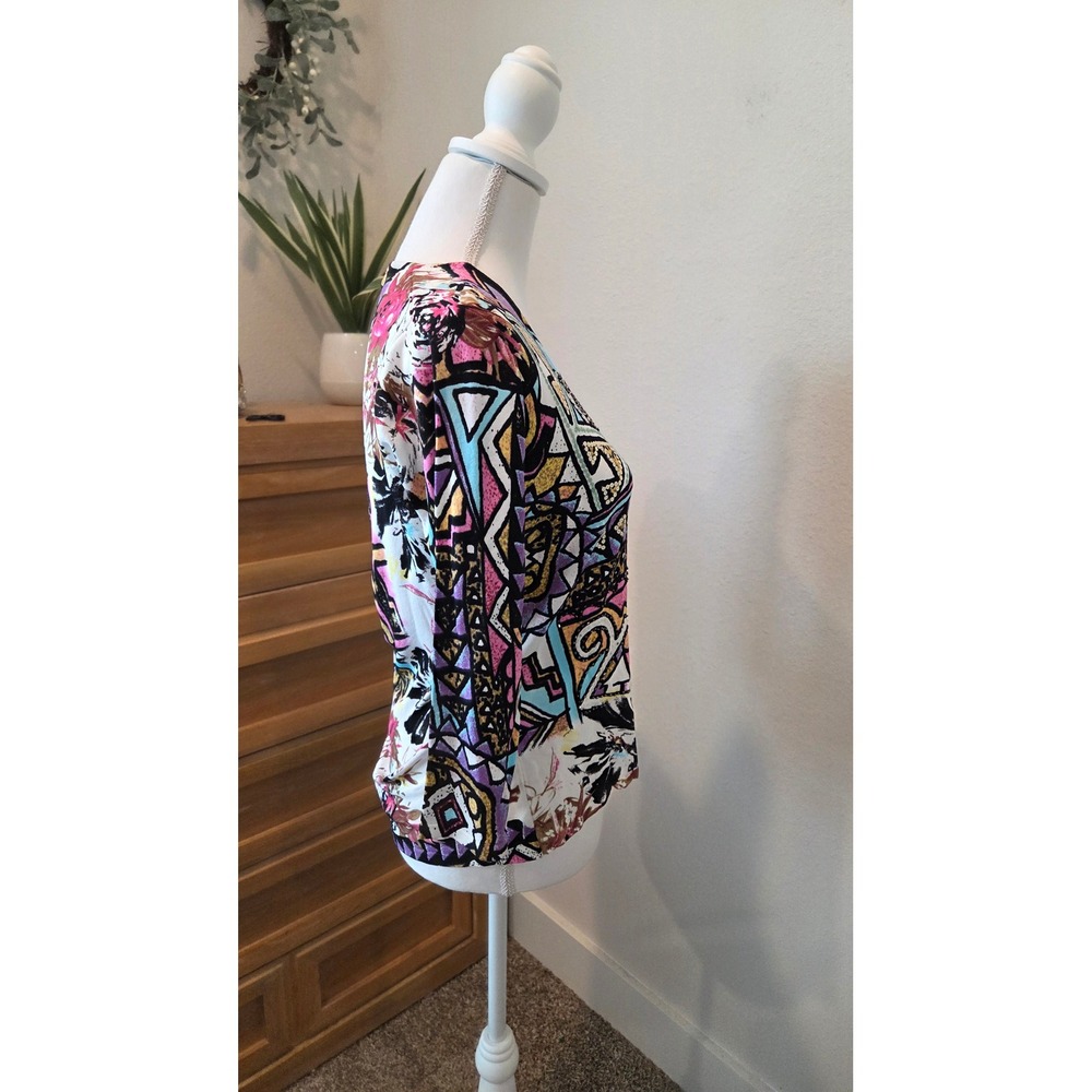 Alberto Makali XL Womens V-Neck 3/4 Sleeve Sequin Geometric Floral Maximalist - Picture 7 of 9